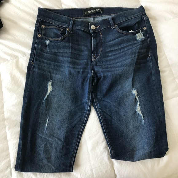 Express Blue Ripped Skinny Jeans - Picture 4 of 5